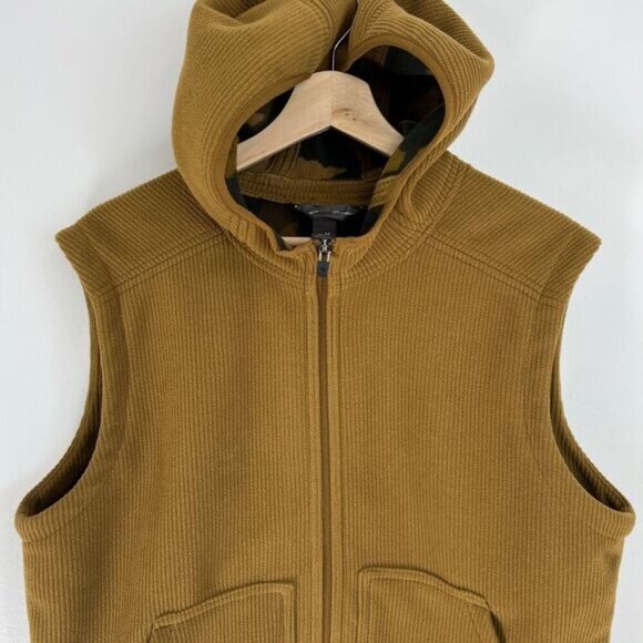 Eddie Bauer Men’s Medium Brown Tan Camo Fleece Ribbed Lined Hooded Vest Jacket - Picture 3 of 13